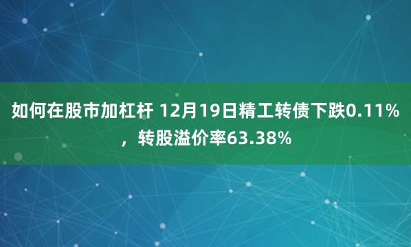 如何在股市加杠杆 12月19日精工转债下跌0.11%，转股溢价率63.38%