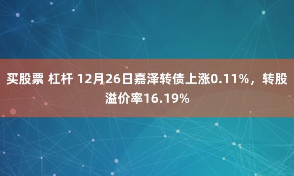 买股票 杠杆 12月26日嘉泽转债上涨0.11%，转股溢价率16.19%