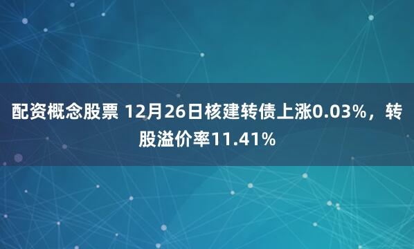 配资概念股票 12月26日核建转债上涨0.03%，转股溢价率11.41%