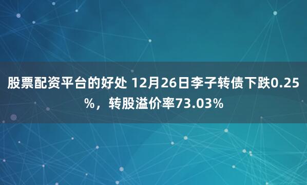 股票配资平台的好处 12月26日李子转债下跌0.25%，转股溢价率73.03%