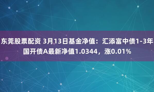 东莞股票配资 3月13日基金净值：汇添富中债1-3年国开债A最新净值1.0344，涨0.01%